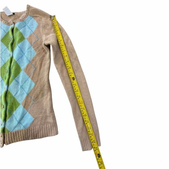 J. Crew Tan Argyle Button Down Cardigan Merino Wool Academia Preppy Sweater XS - Picture 16 of 16